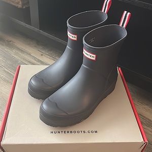 Navy Hunter Boots with Platform Heel